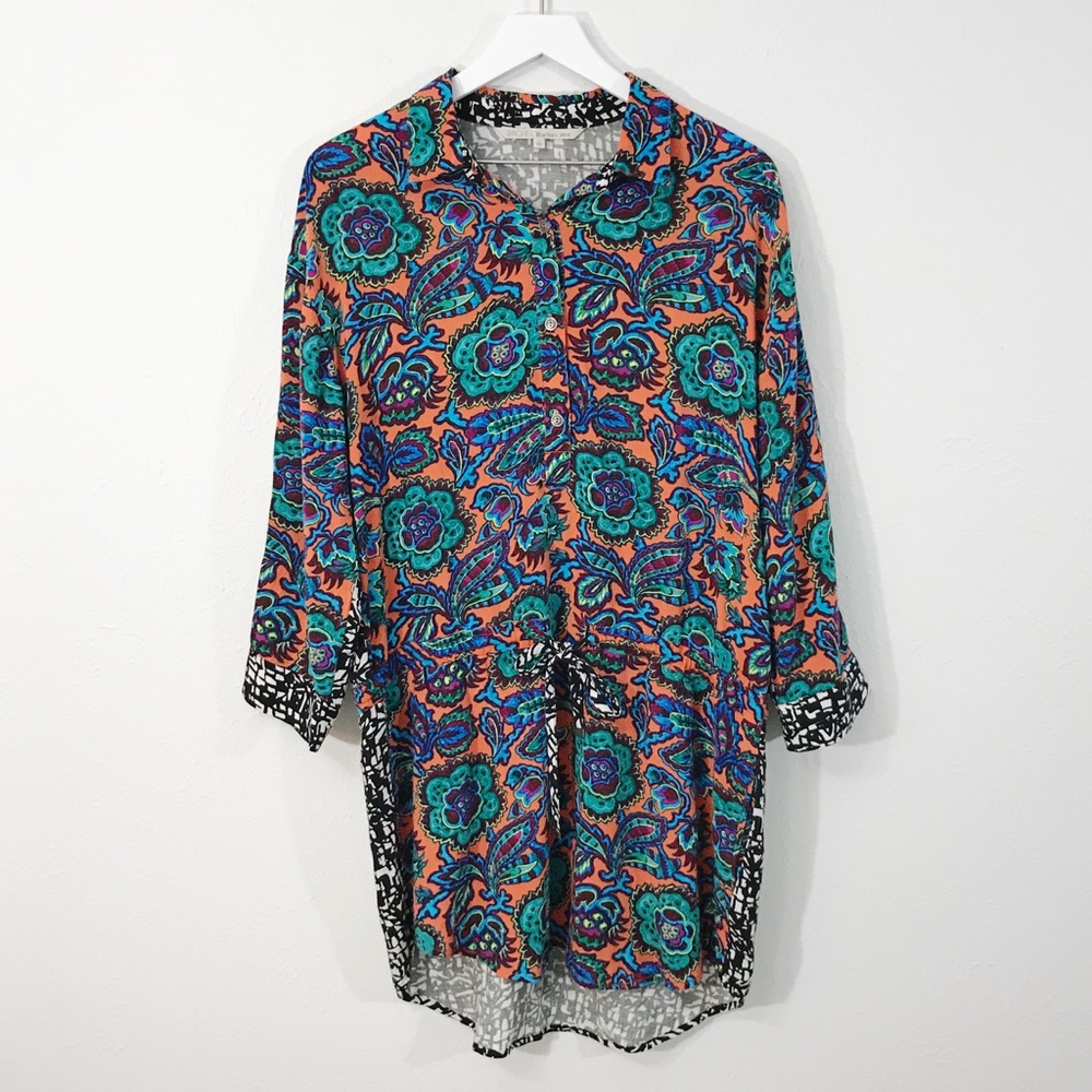 Rachel Roy Teal Orange Paisley Drop Tunic
